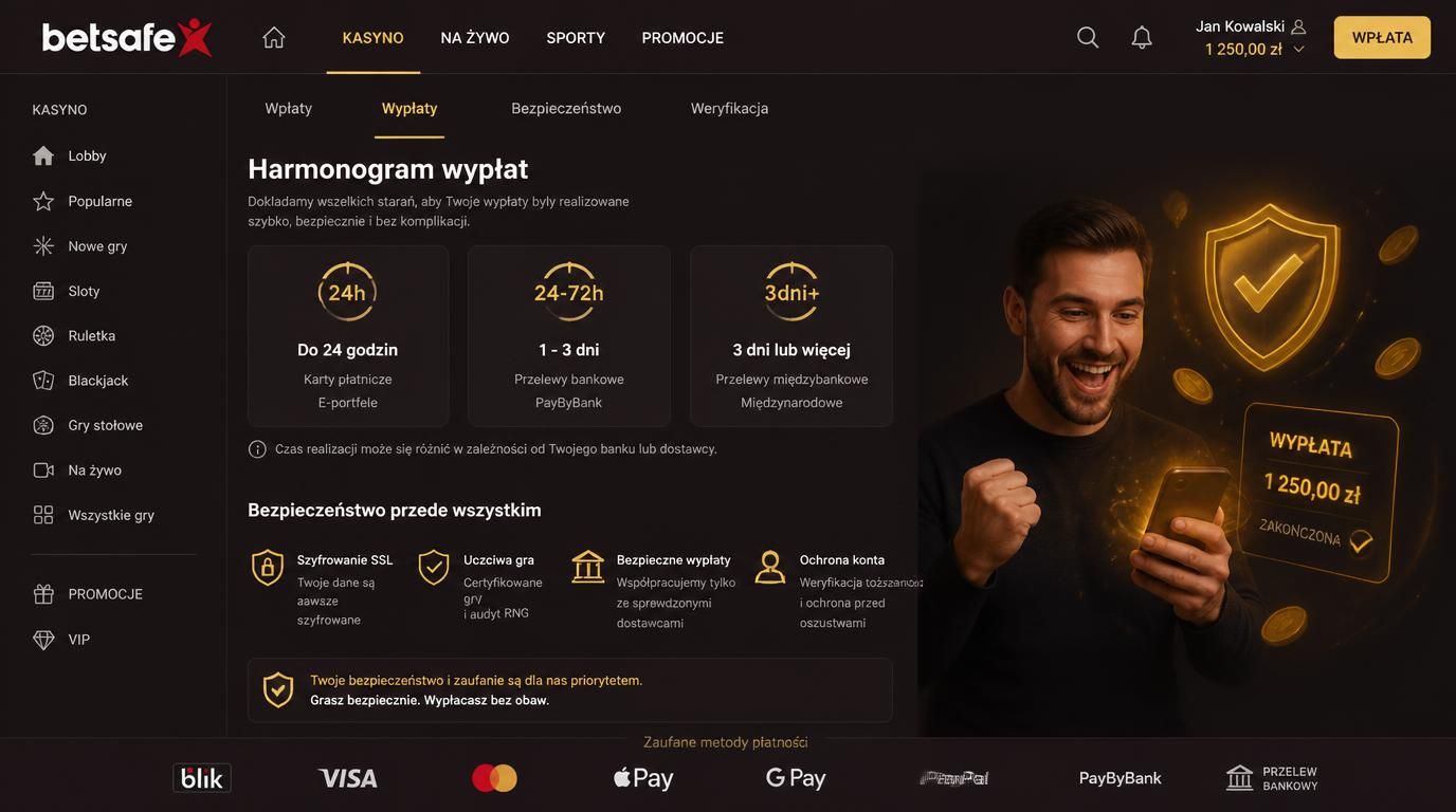 Bezpieczeństwo wypłat po weryfikacji w Betsafe Kasyno.