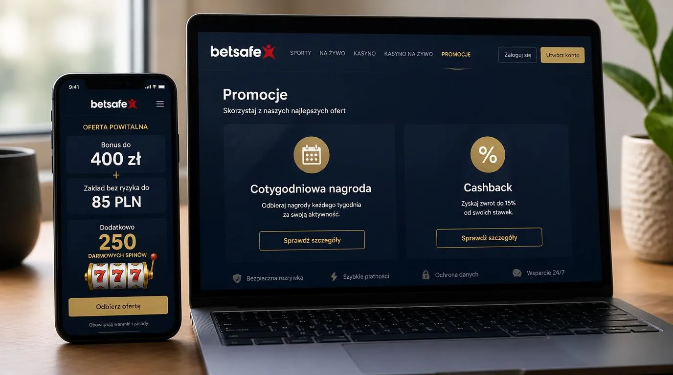 Ekran promocji kasyna z bonusem do 400 zł, darmowymi spinami i informacją o wpłacie 85 PLN
